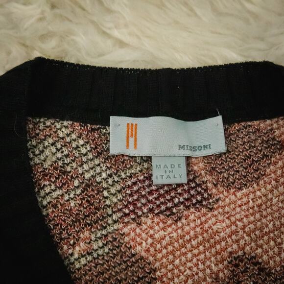 Missoni Size 2 Black Red Floral Stripe Print V Neck Button Front Down Long Sleev - Picture 5 of 8